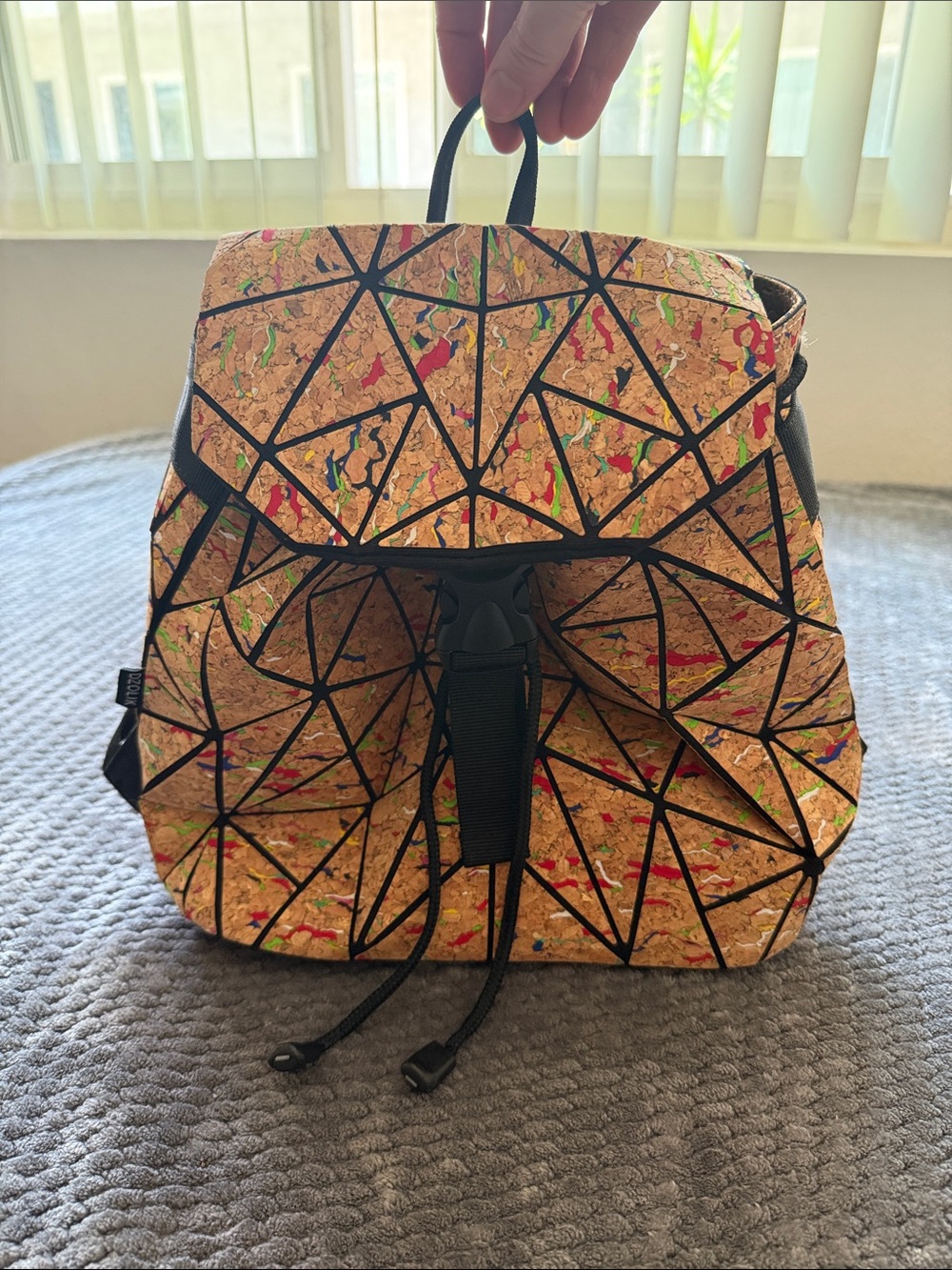 Geometric Cork Drawstring Backpack - Multicolor - Picture 1 of 7